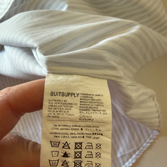 SuitSupply Cotton Tencel Light Gray Long Sleeve Button Dress Shirt 17 Extra SLIM - Picture 9 of 9